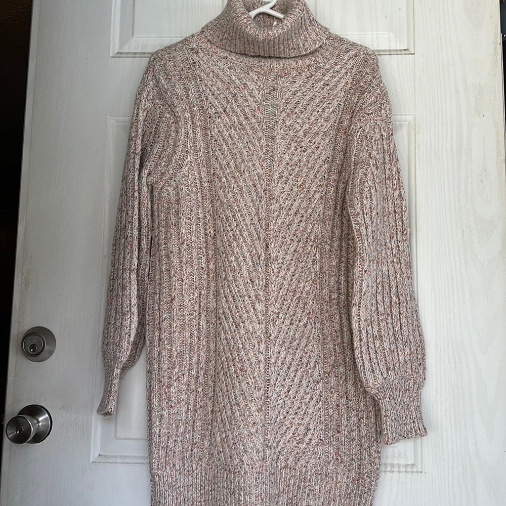 Turtleneck sweater dress speckle fall colors on a beige sweater. Size S.